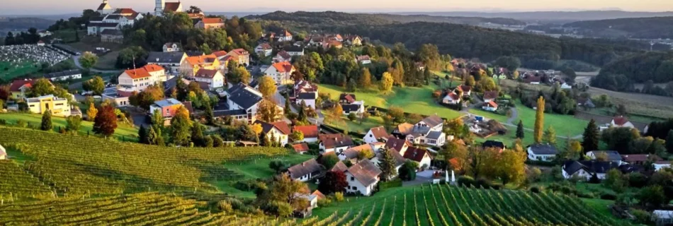 Gemeinde in der Steiermark, umgeben von Weinbergen.