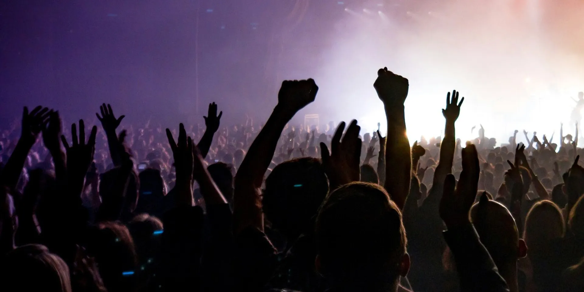 Hochgehobene Hände von Zuschauer:innen auf einem Konzert