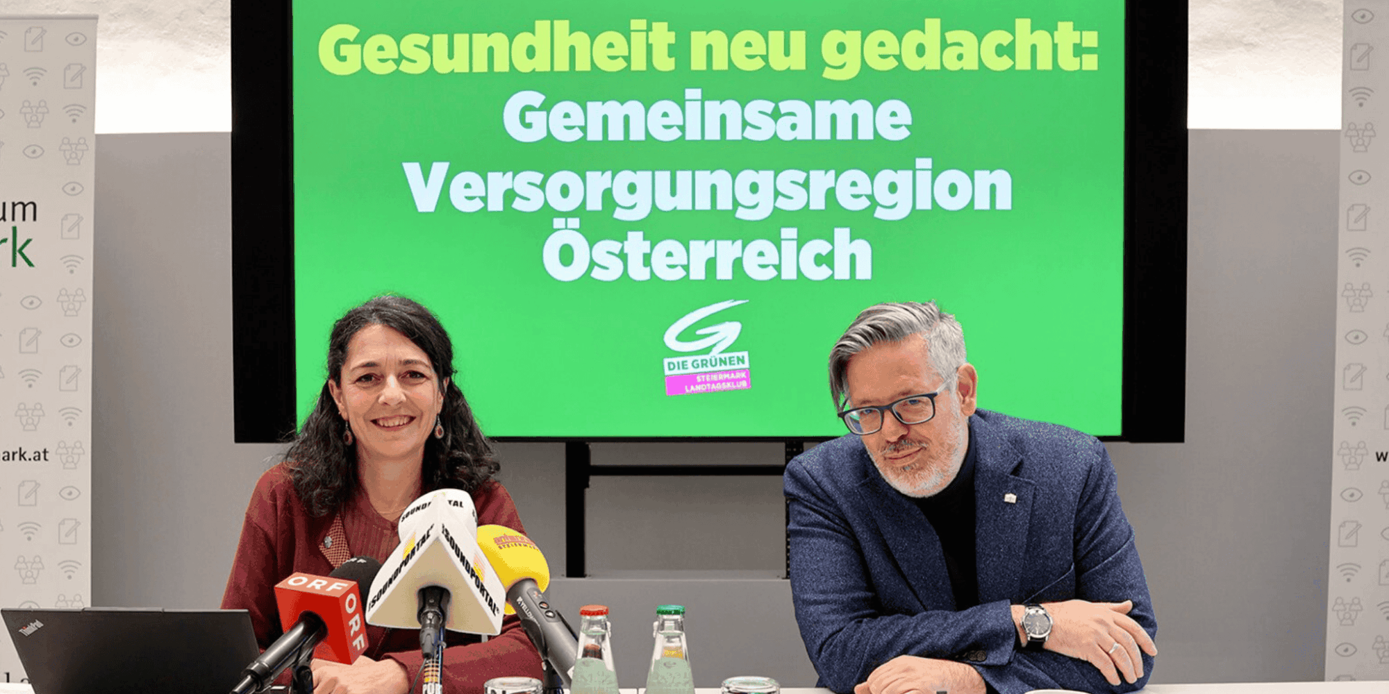 Sandra Krautwaschl und Ralph Schallmeiner bei der Präsentation des Grünen Gesundheitsreformplans