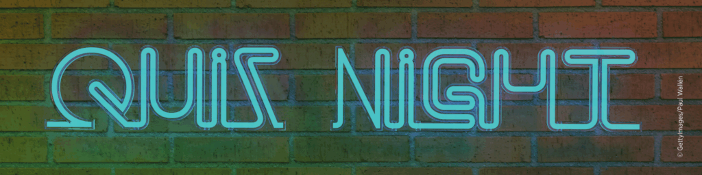 Feministisches Pub Quiz der Grünen Frauen dargestellt mit einem Neonschild "Quiz Night"