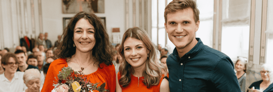 Sandra Krautwaschl, Anna Binder und Markus Konrad nach der Wahl bei der Landesversammlung